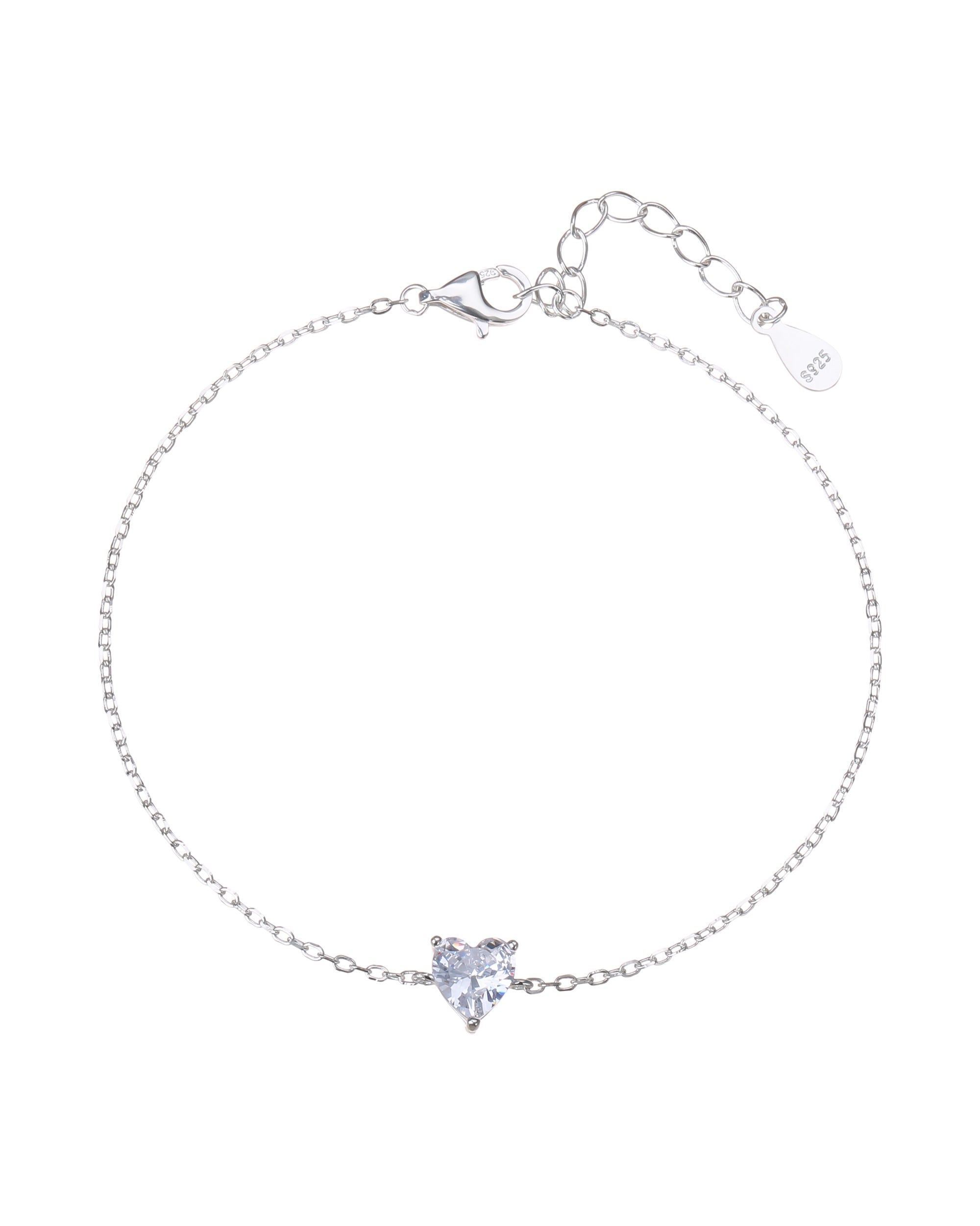 Pulsera sencilla con circonia de corazon blanca 17+3cm en plateado