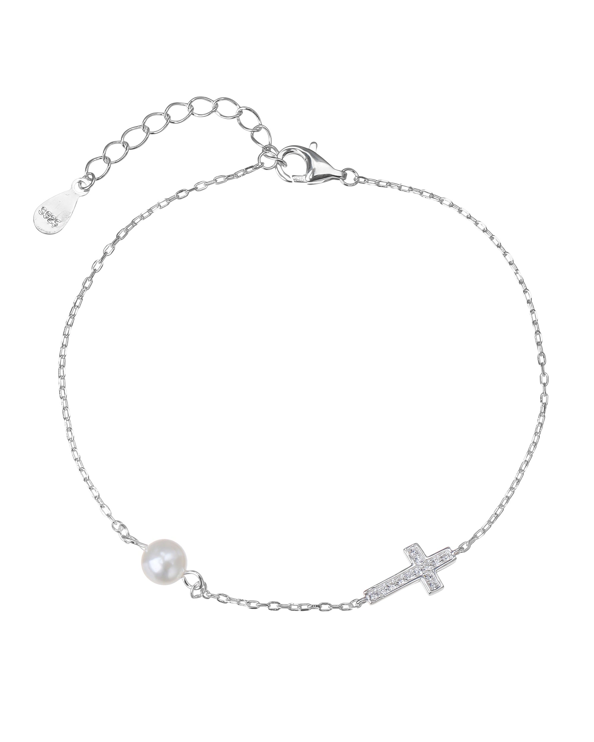 Pulsera de cruz con circonia blanca de 17+3cm en plateado