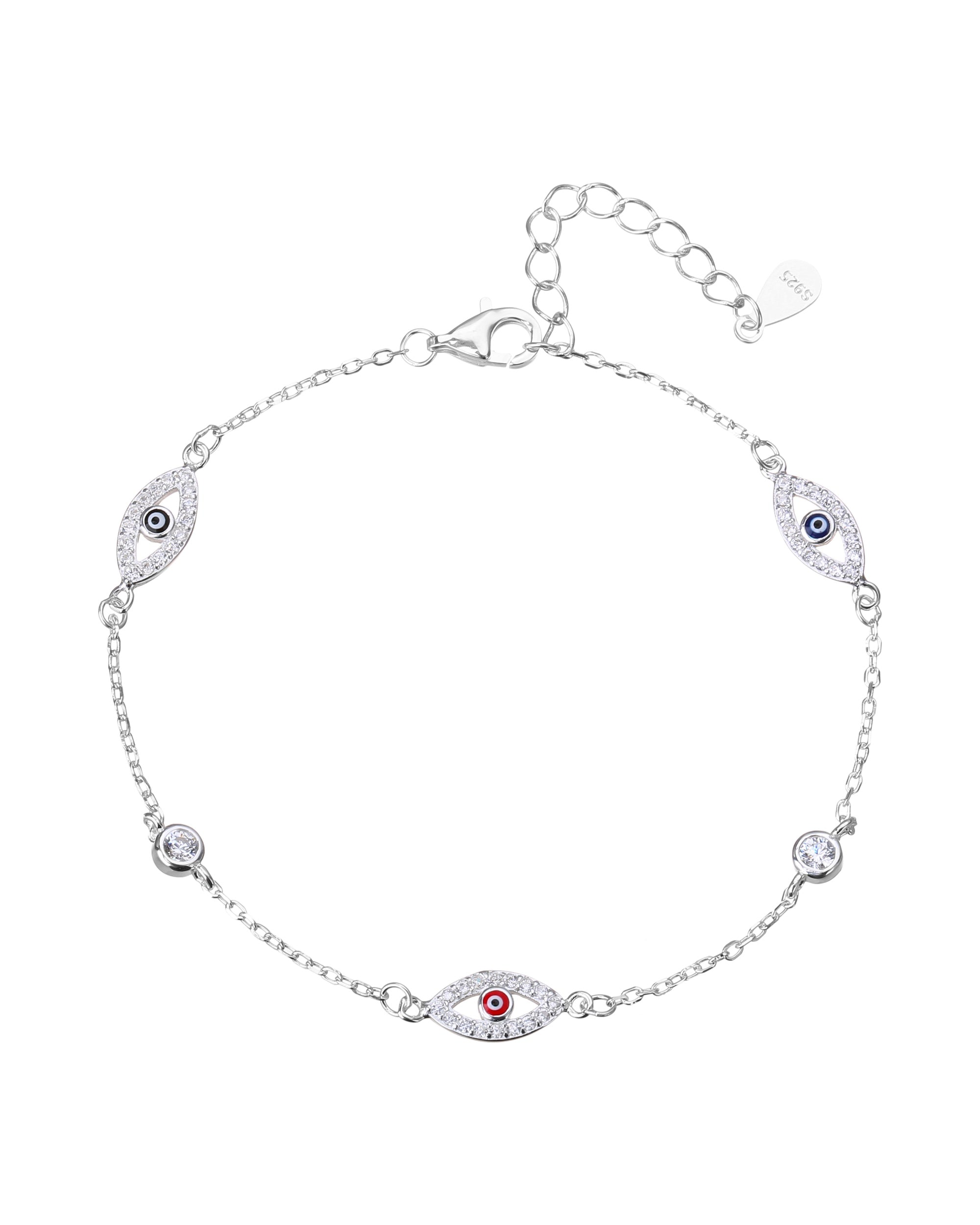 Pulsera con ojo de Dios de circonias con ojitos multicolor 17+3cm en plateado