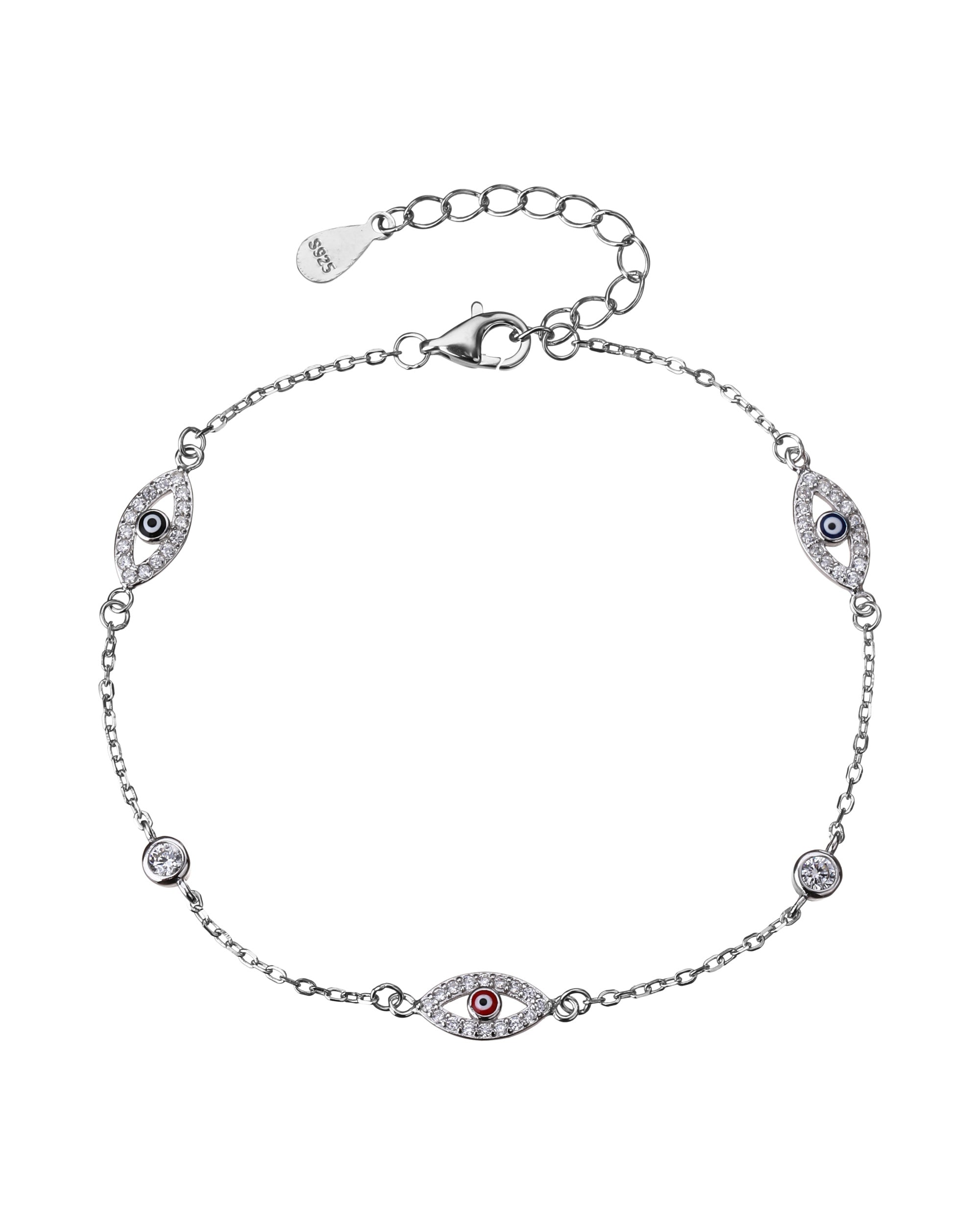 Pulsera con ojo de Dios de circonias con ojitos multicolor 17+3cm en rodizado