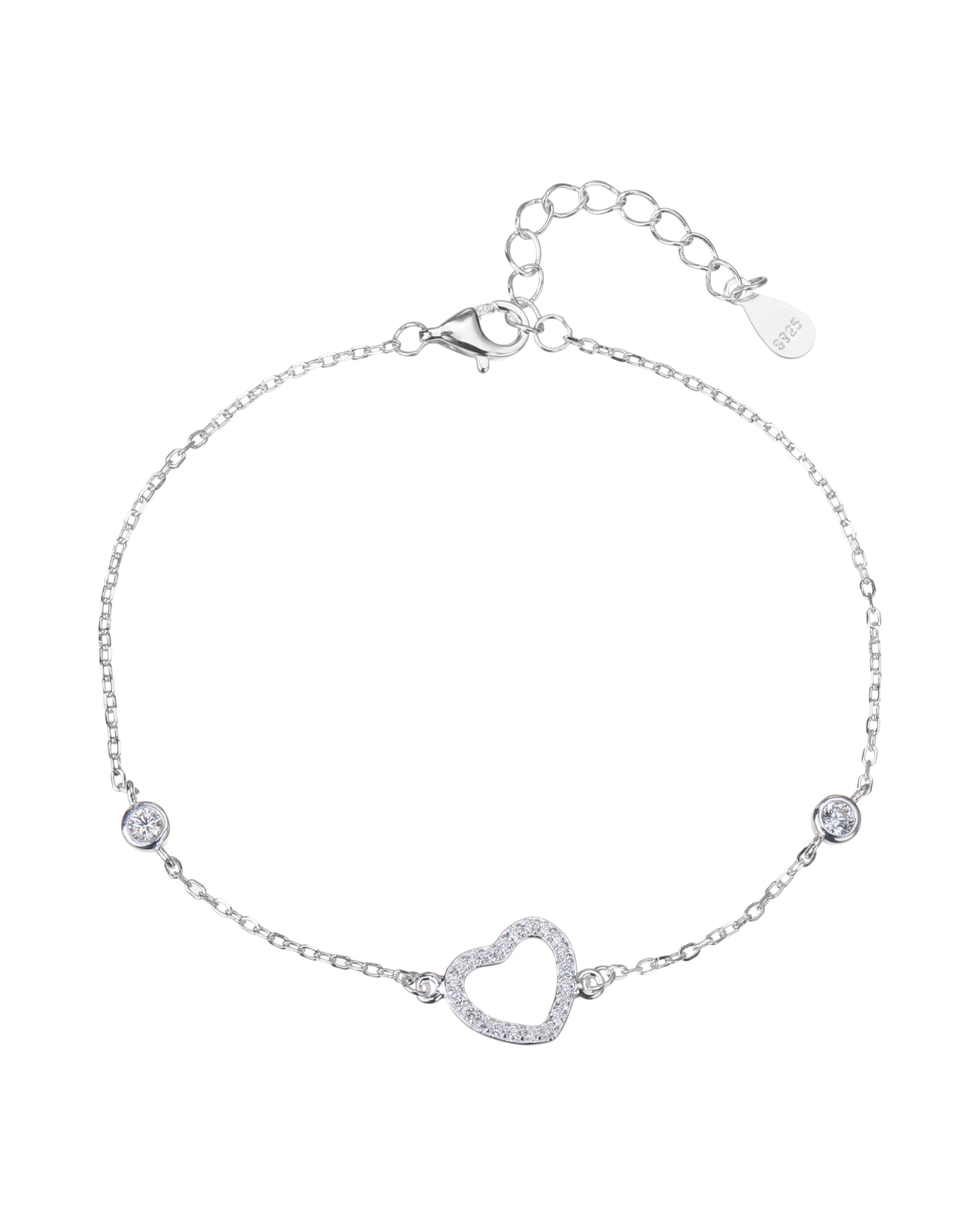 Pulsera sencilla de corazon con circonia blanca 17+3cm en plateado