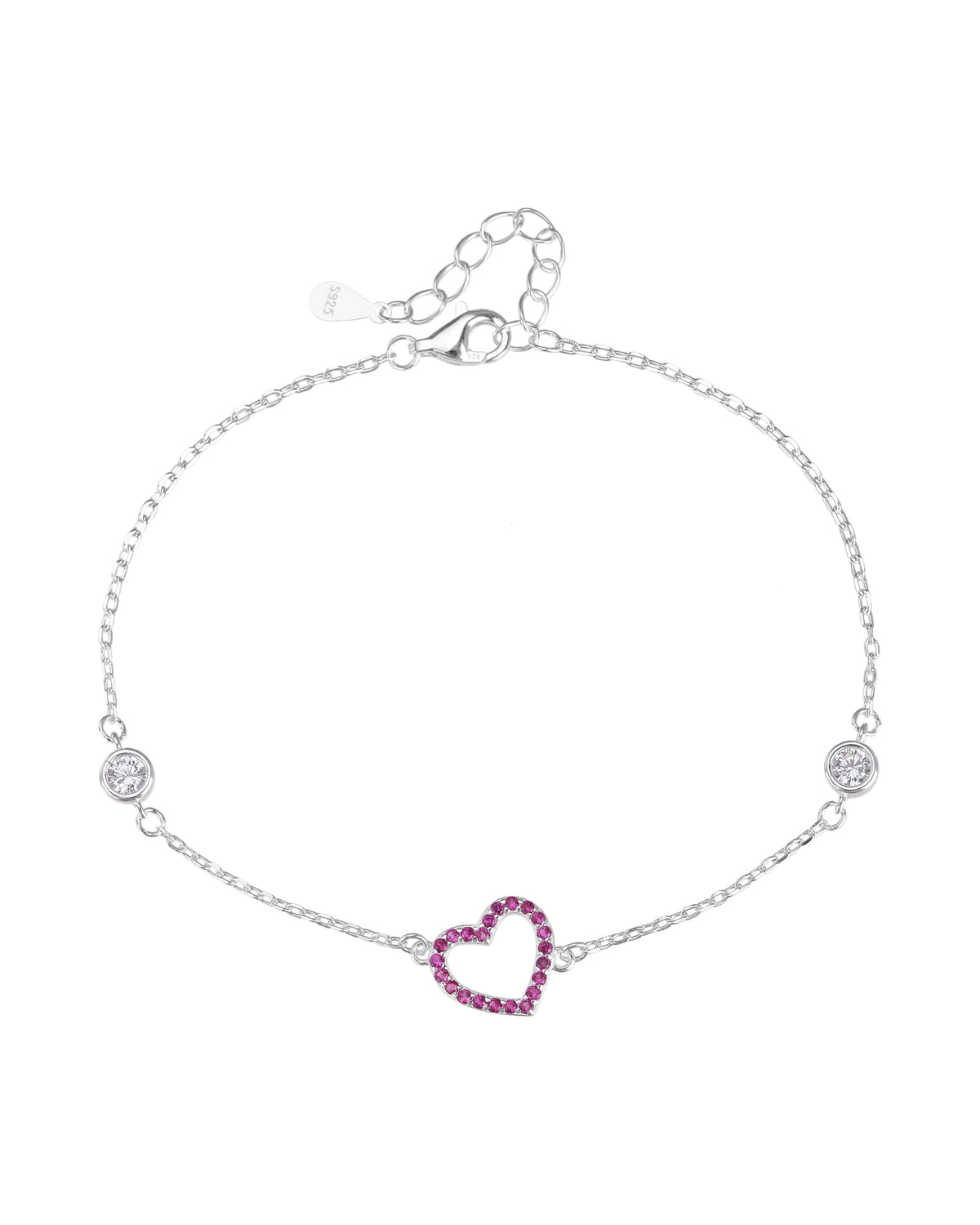 Pulsera sencilla de corazón con circonia 17+3cm en plateado