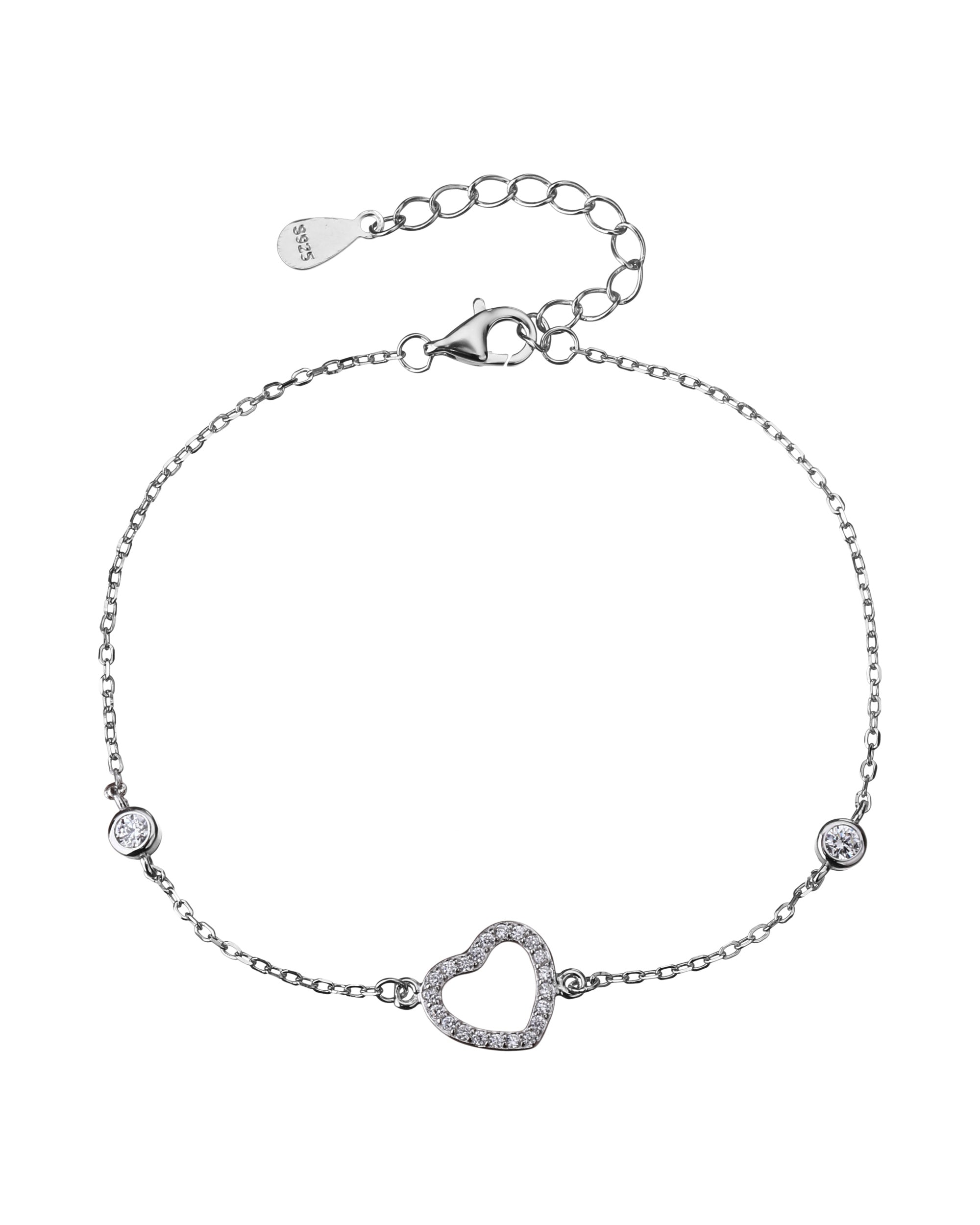 Pulsera sencilla de corazon con circonia blanca 17+3cm en rodizado