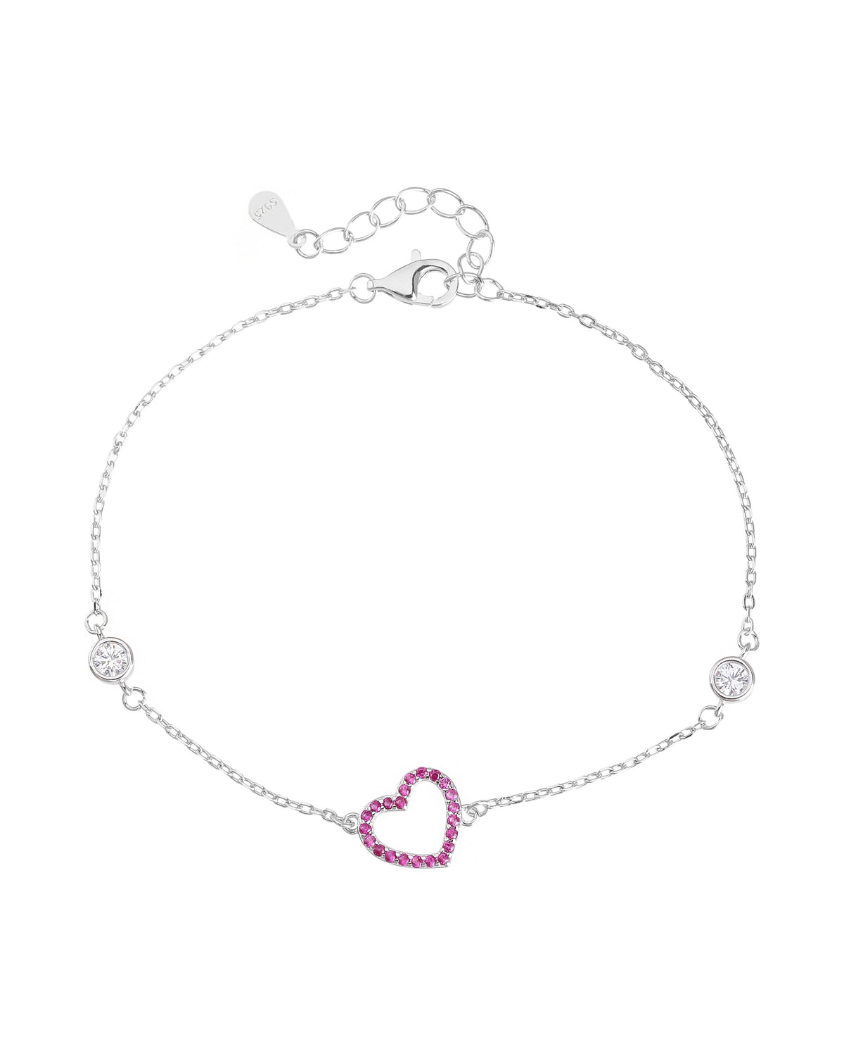 Pulsera sencilla de corazón con circonia 17+3cm en rodizado