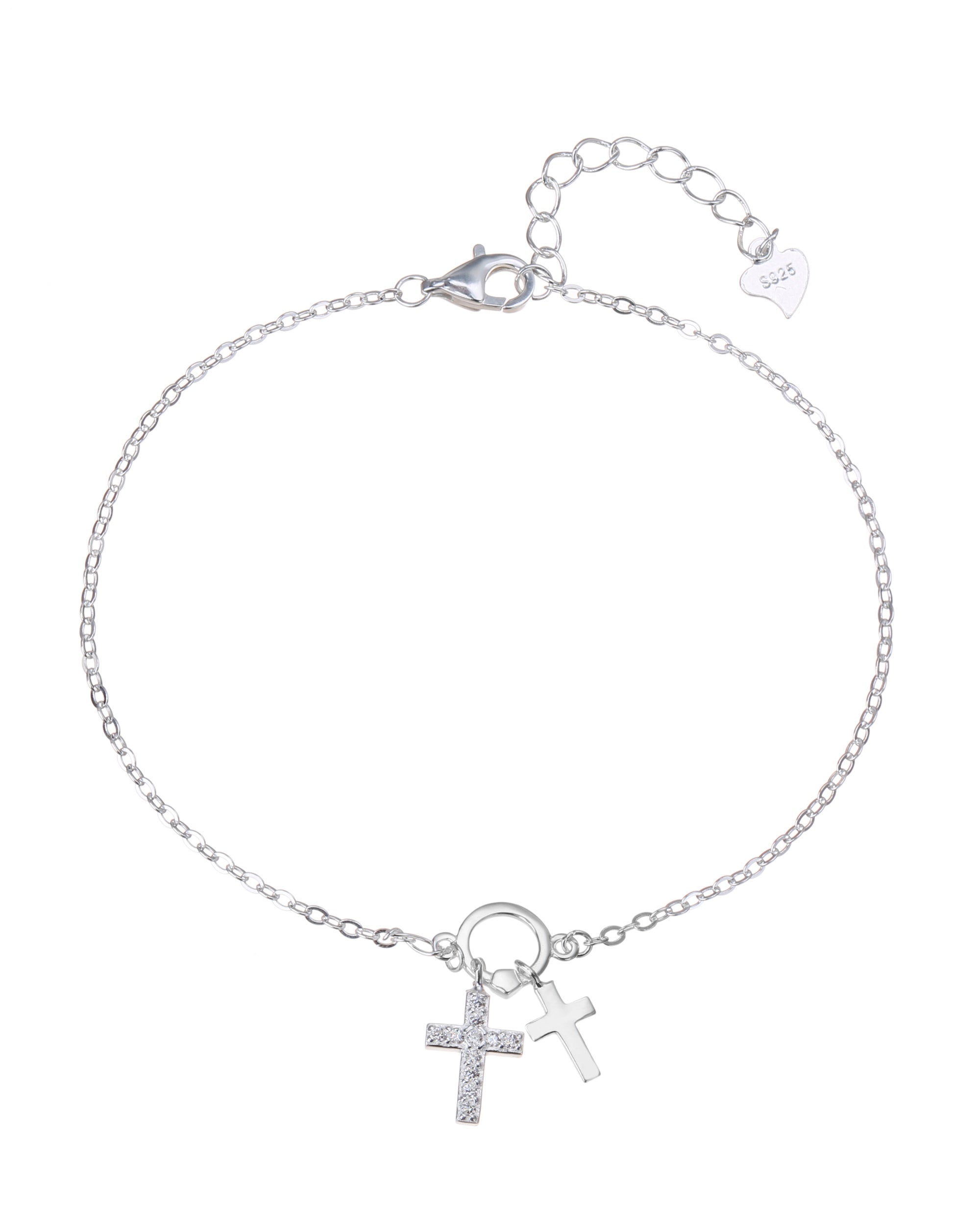 Pulsera de cruces con circonia blanca de 17+3cm en plateado