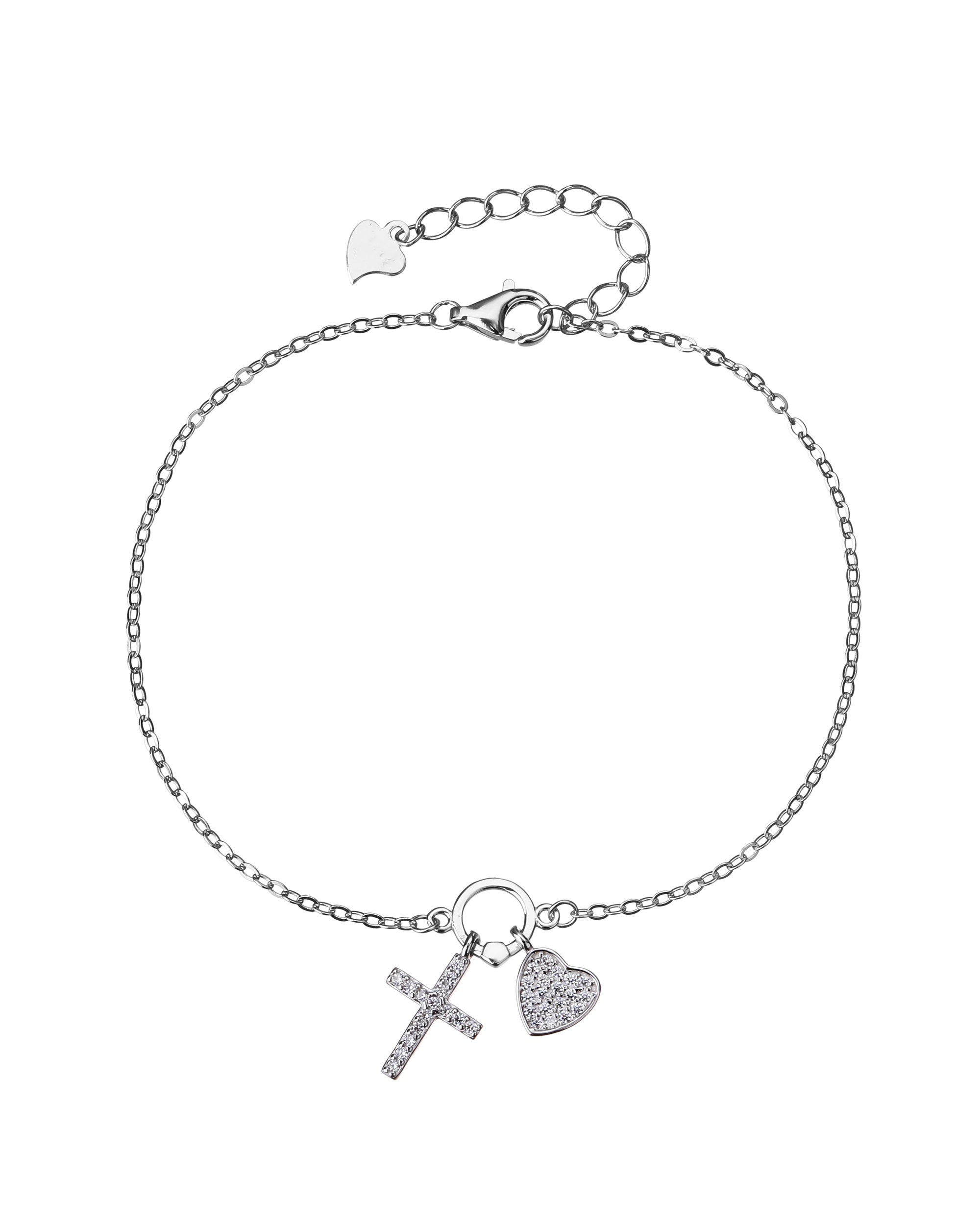 Pulsera de cruz/corazon con circonia blanca de 17+3cm en rodizado