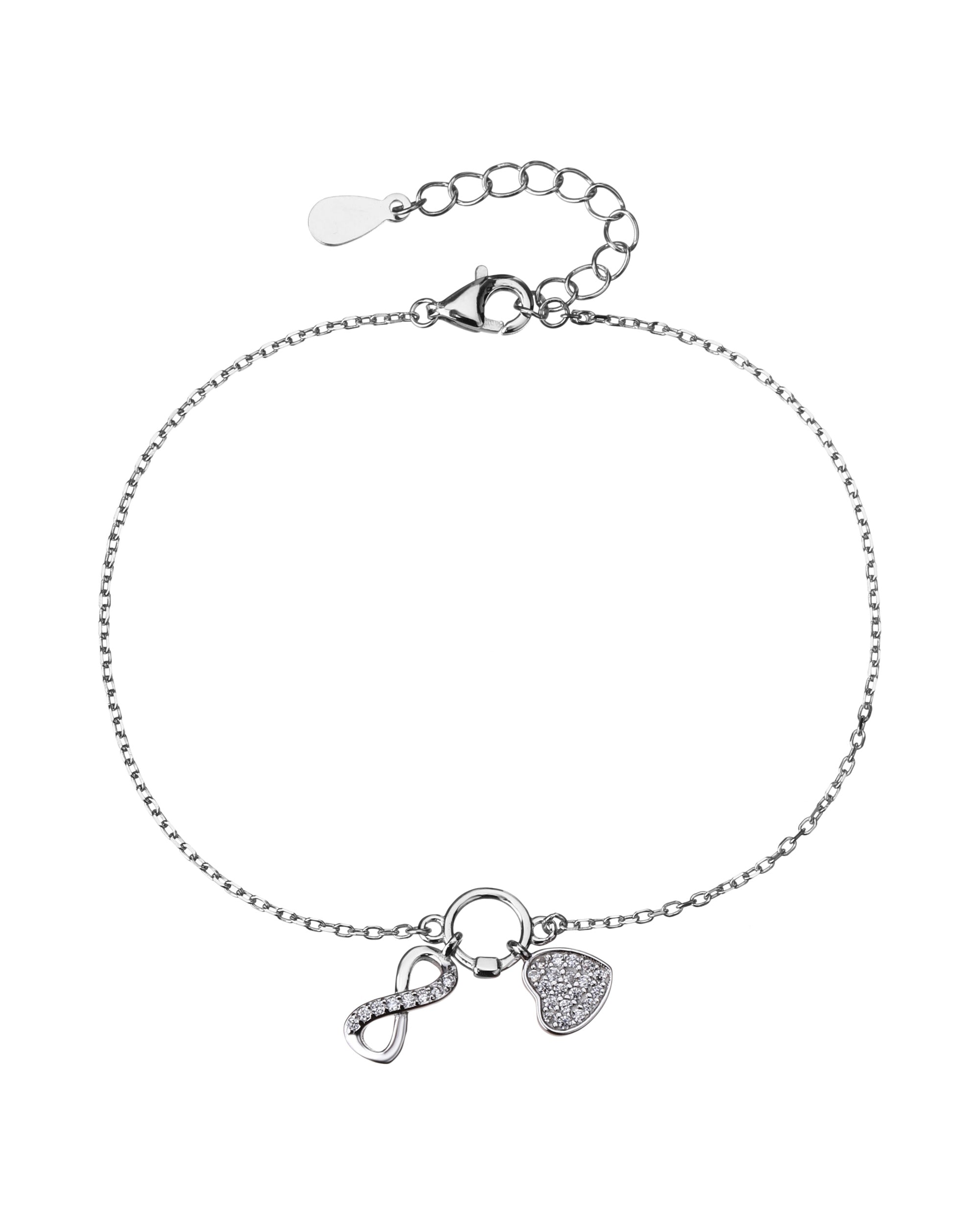 Pulsera sencilla de corazon e infinito con circonia blanca 17+3cm en rodizado
