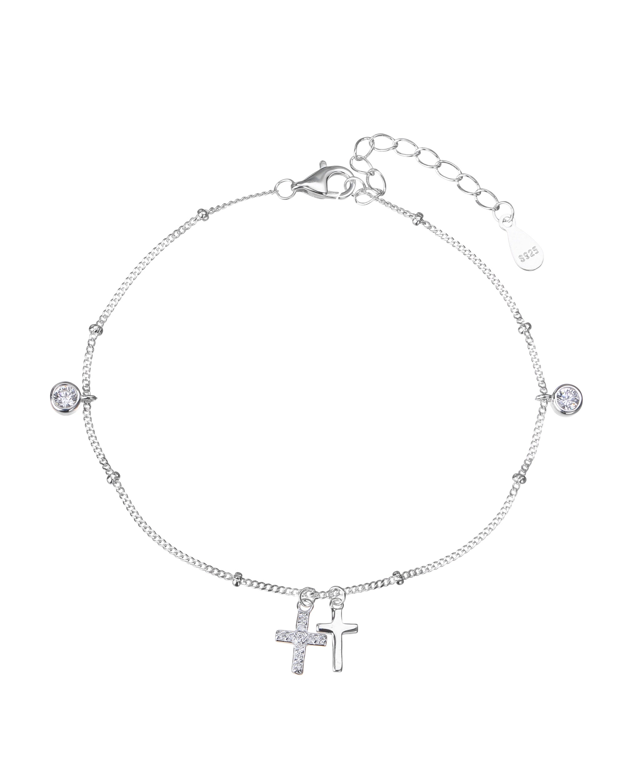 Pulsera de cruces con circonia blanca de 17+3cm en plateado