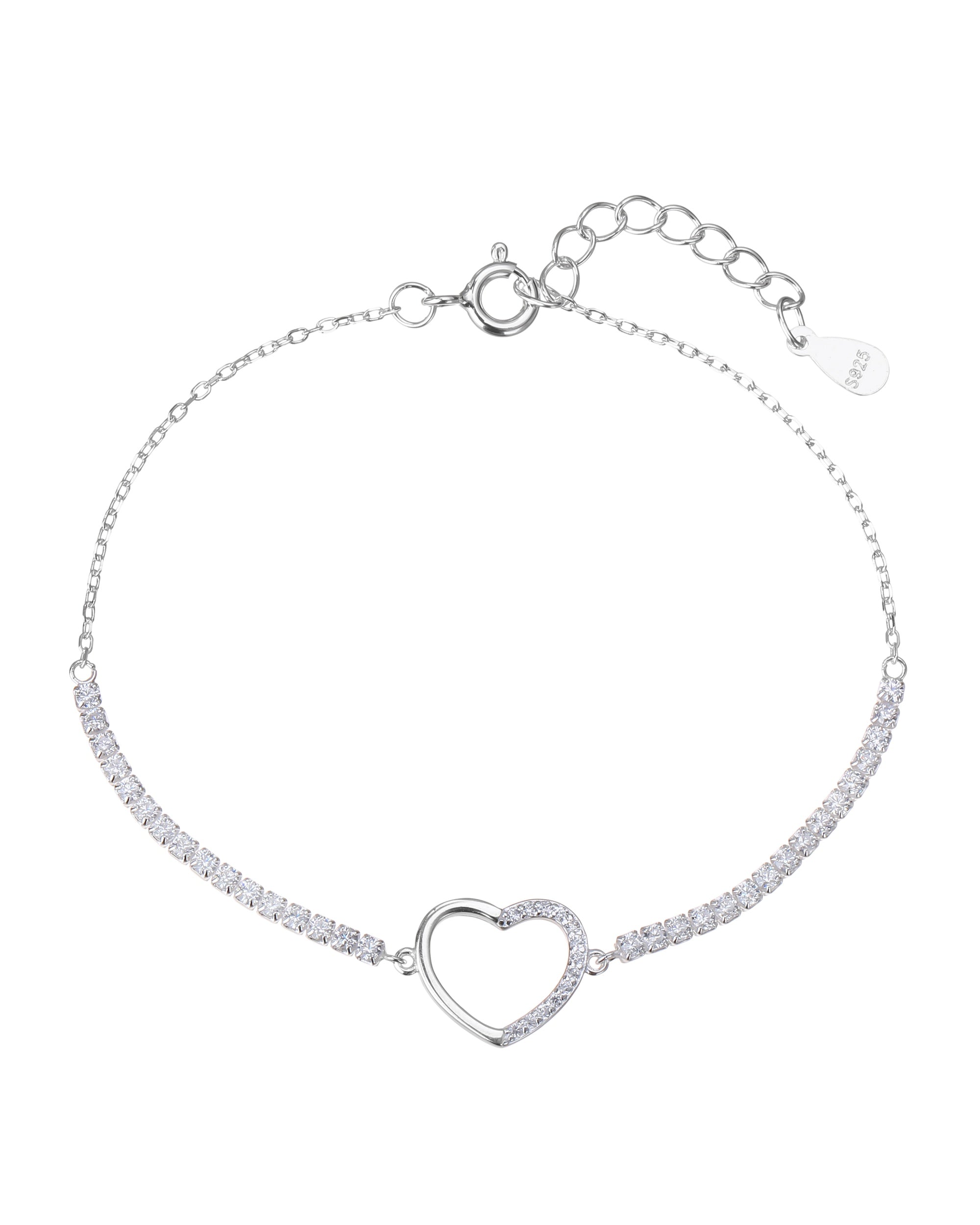 Pulsera tenis de corazon con circonia blanca de 17+3cm en plateado