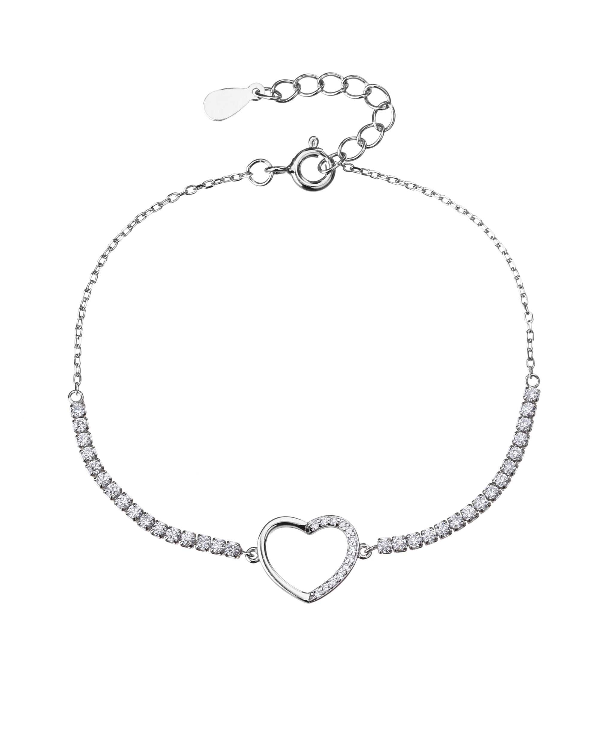Pulsera tenis de corazon con circonia blanca de 17+3cm en rodizado