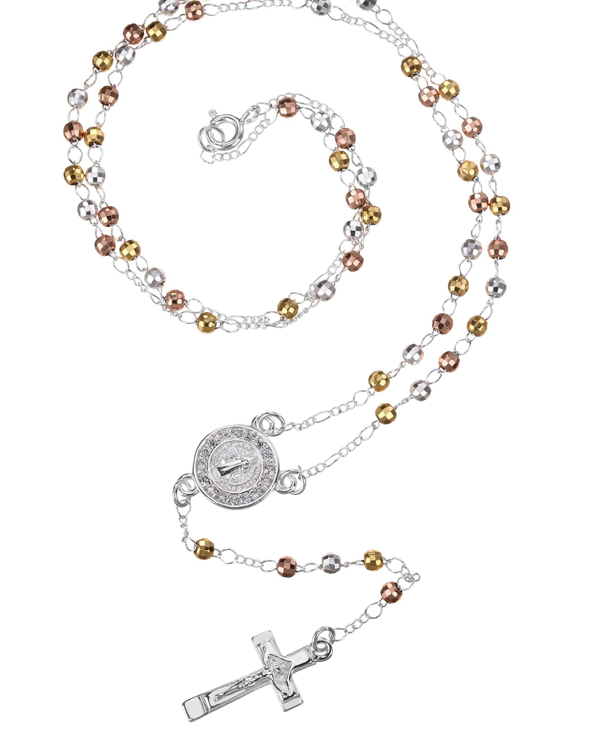 Rosario de San Benito con circonia blanca 3mm en florentino