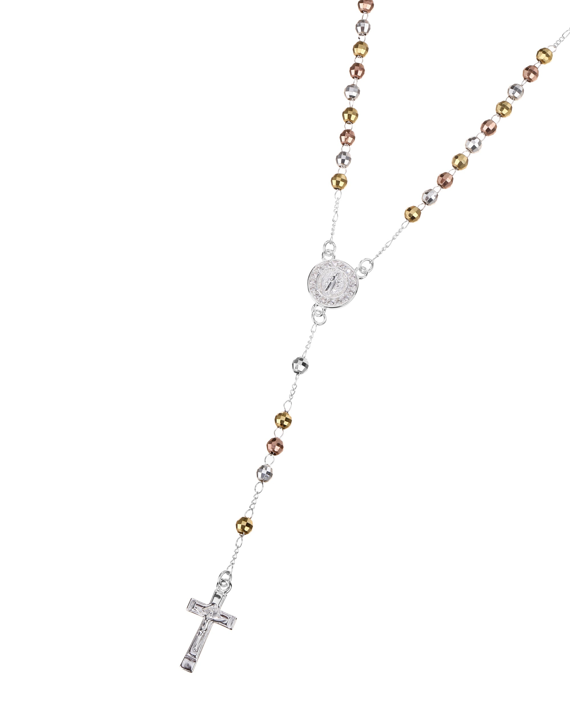 Rosario de San Benito con circonia blanca 4mm en florentino