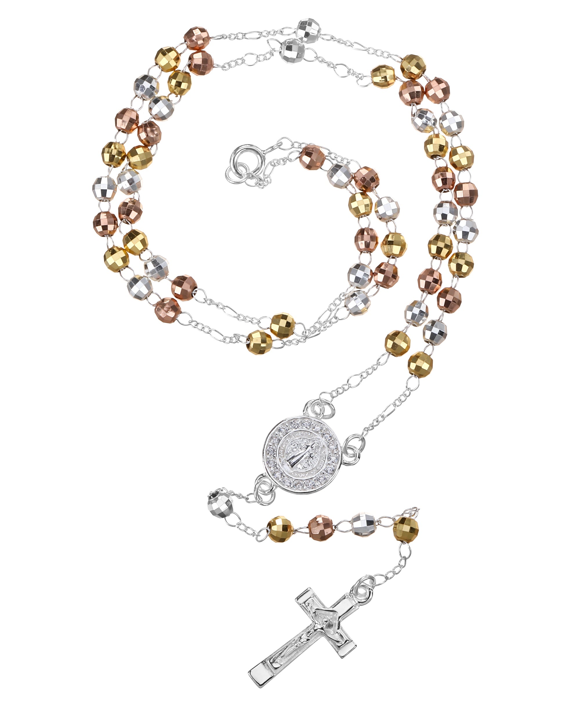 Rosario de San Benito con circonia blanca 4mm en florentino