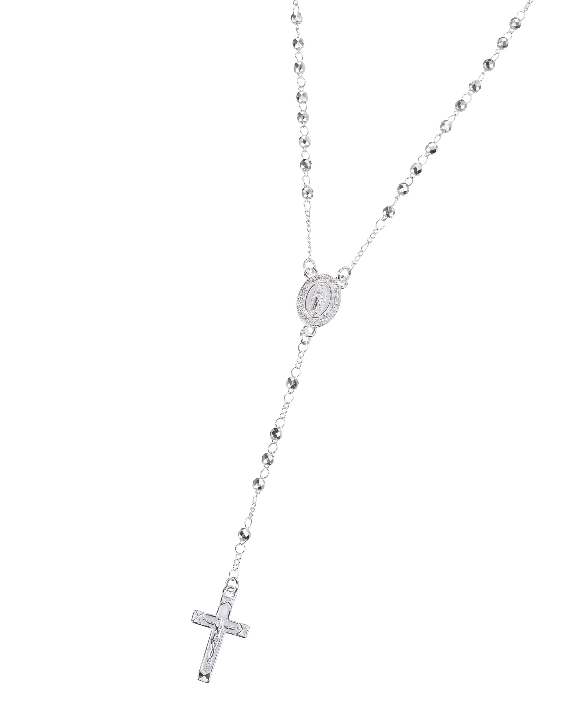 Rosario de Virgen de Guadalupe con circonia blanca 3mm en plateado