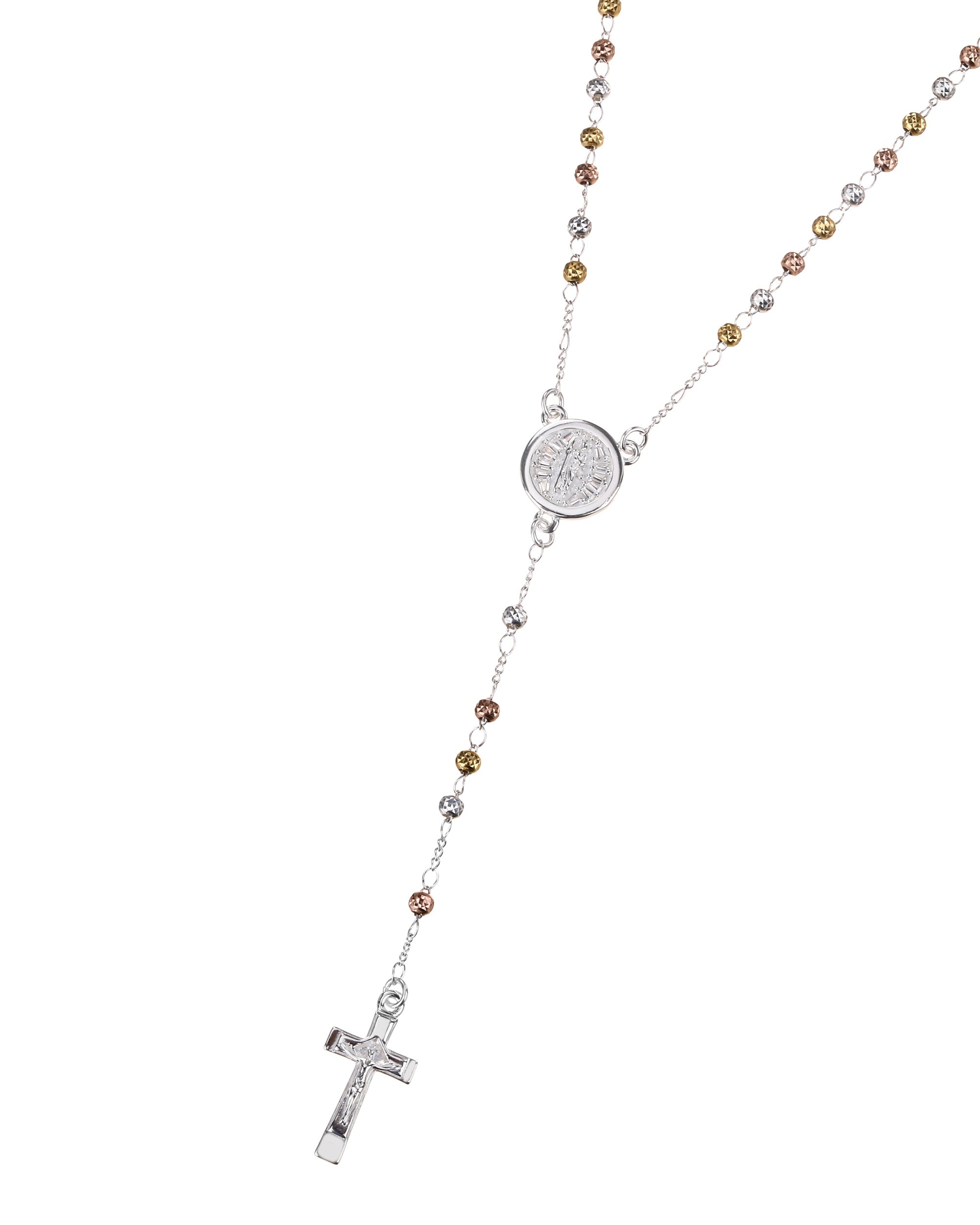 Rosario de Virgen de Guadalupe con circonia blanca 4mm en florentino