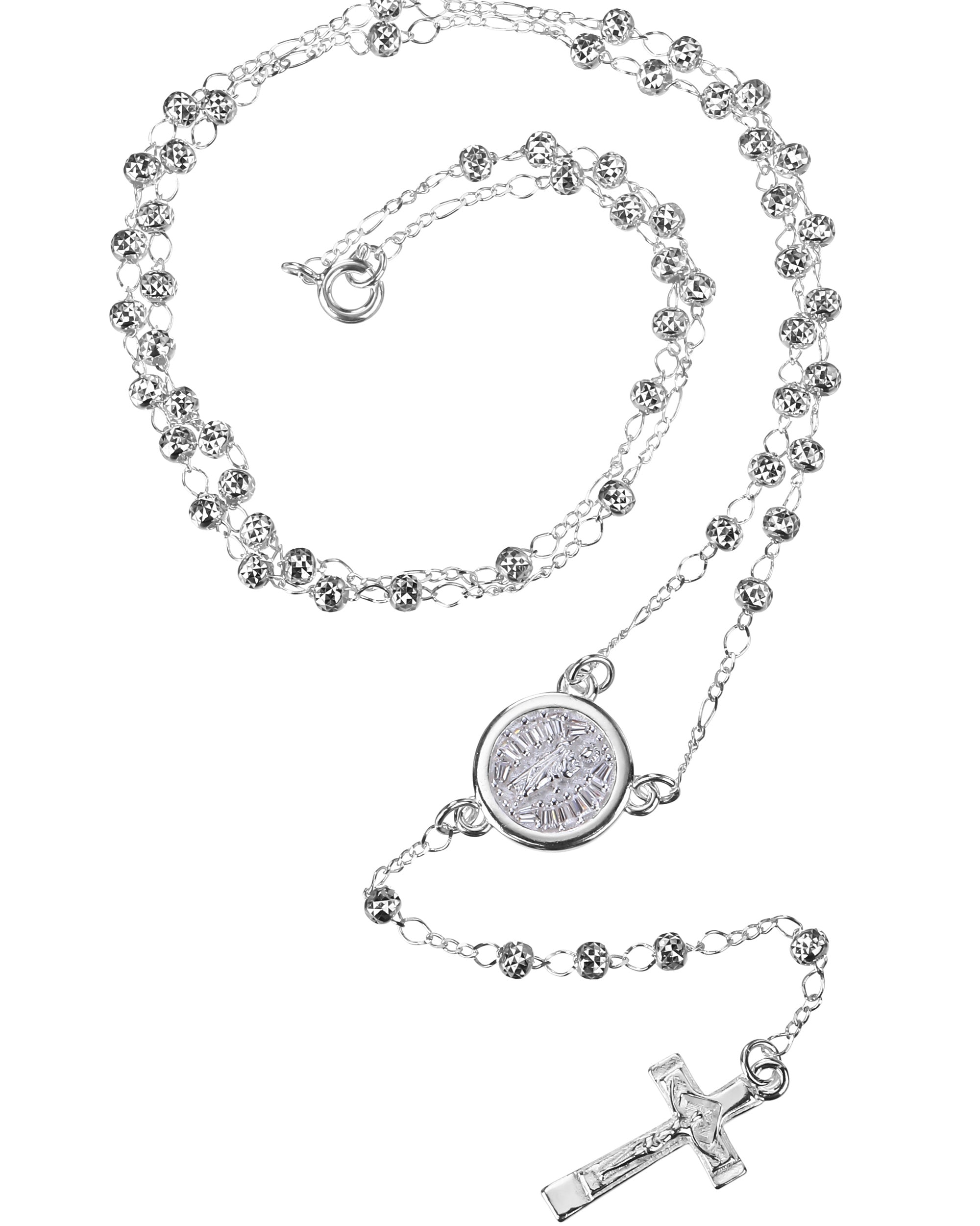 Rosario de san judas con circonia blanca 3mm en plateado