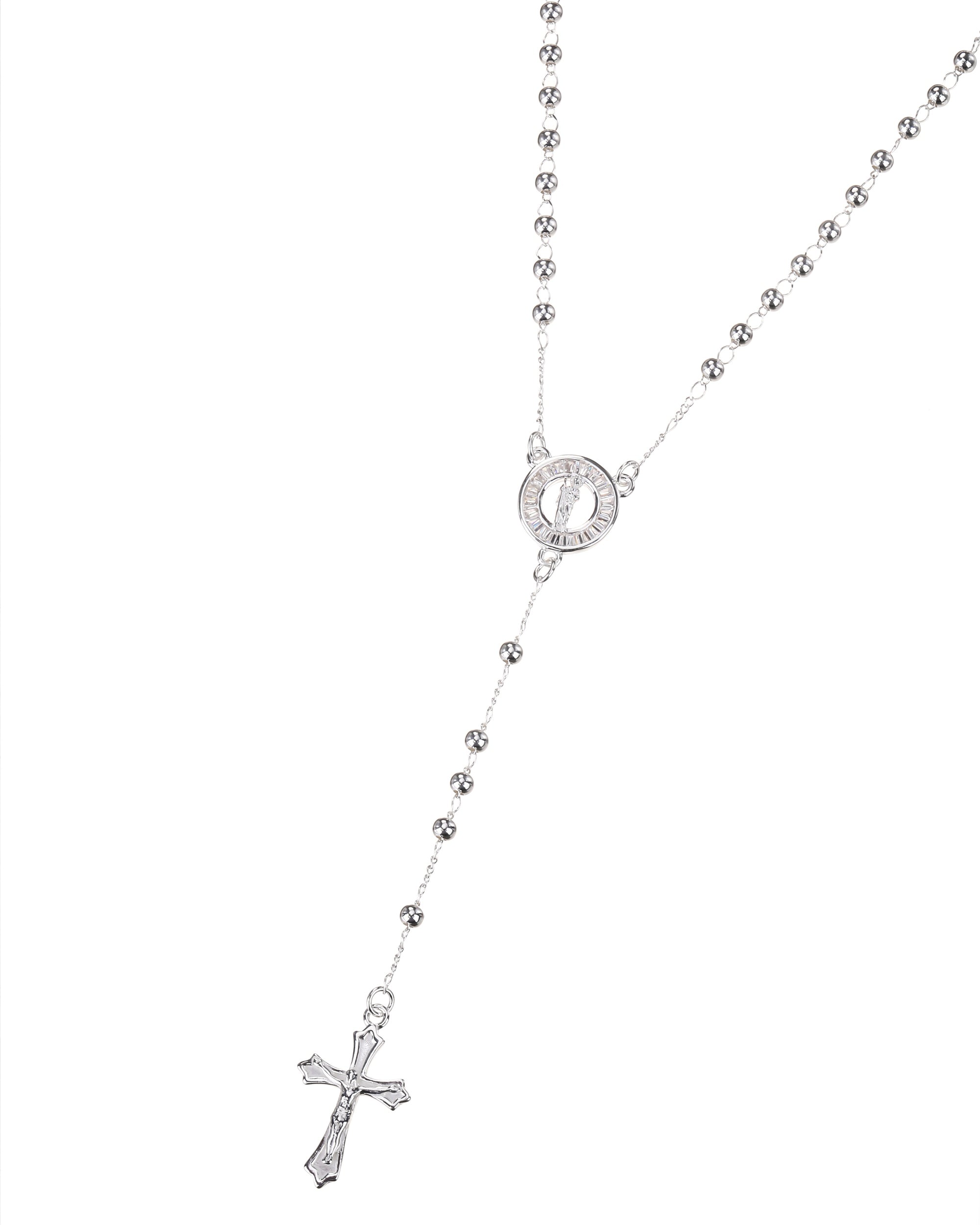 Rosario de san judas con circonia blanca 3mm en plateado
