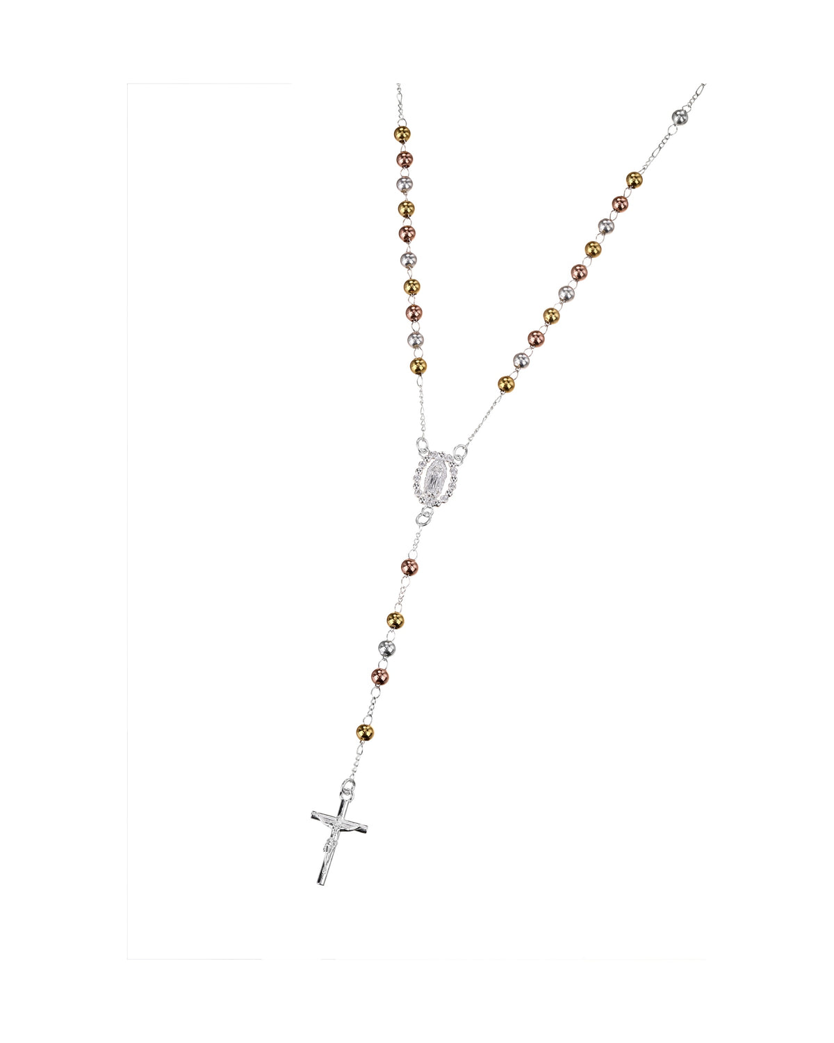 Rosario cuenta 4mm con crucero de Virgen de Guadalupe con circonia en florentino