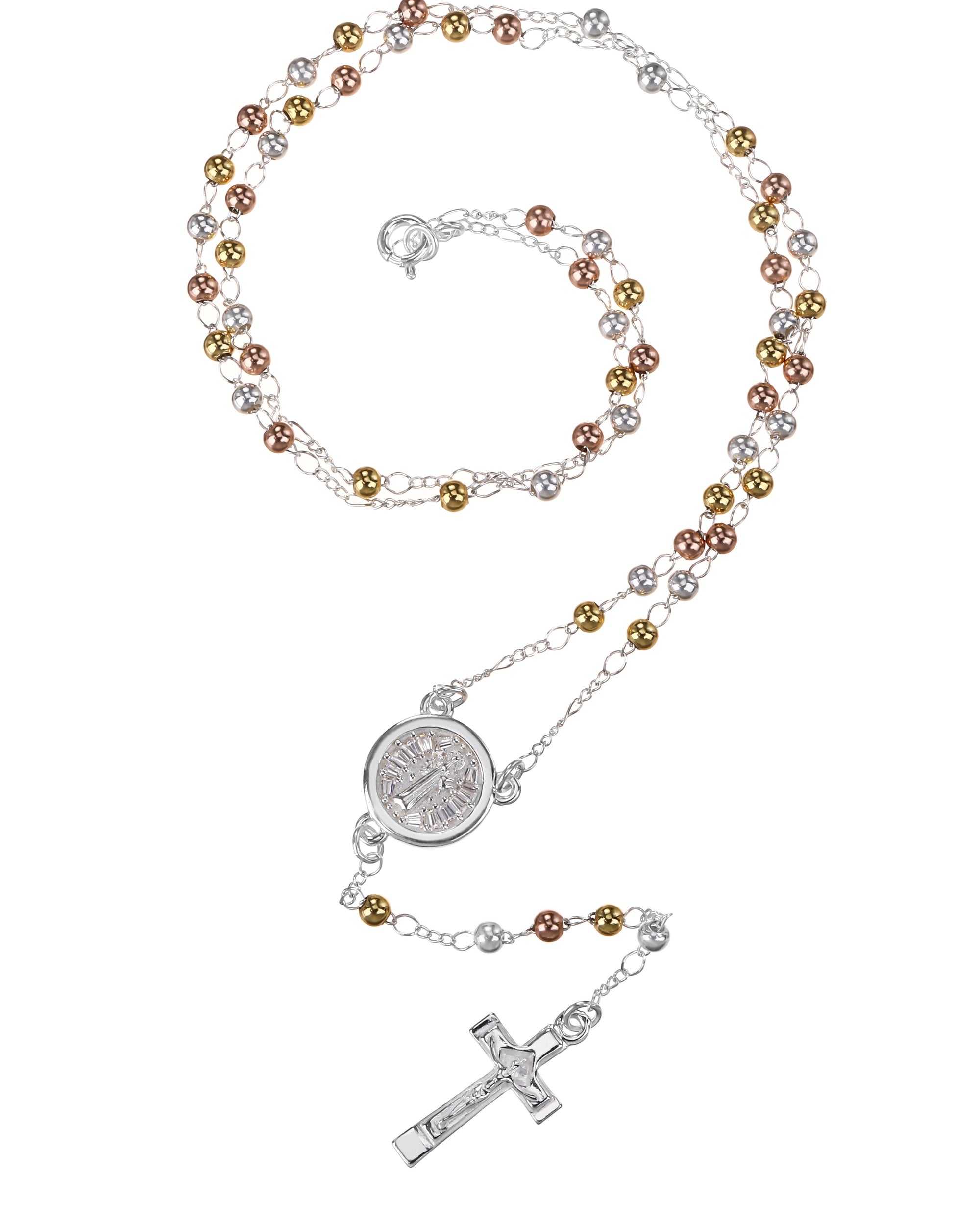 Rosario de San Benito con circonia blanca 3mm en florentino