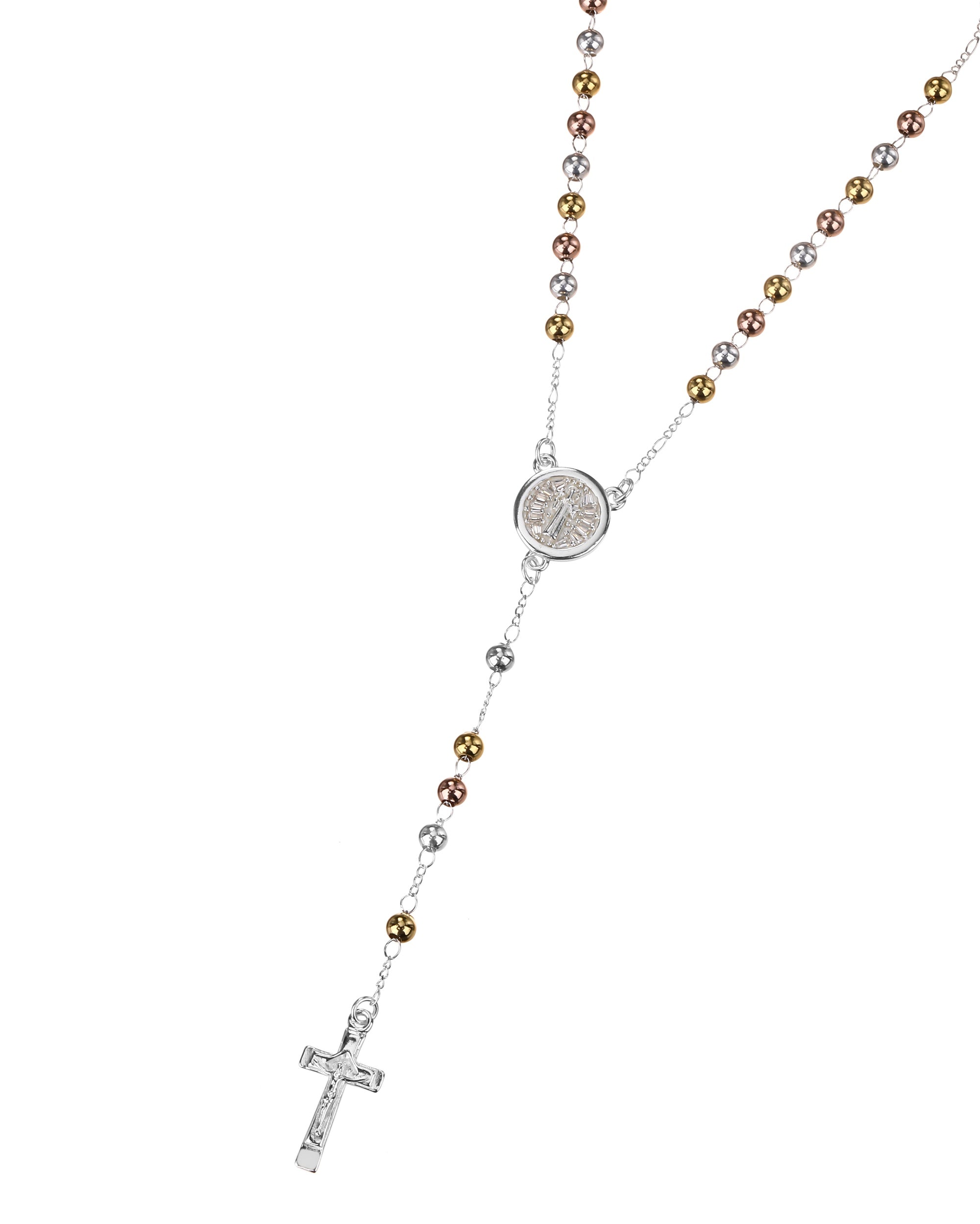 Rosario de San Benito con circonia blanca 4mm en florentino