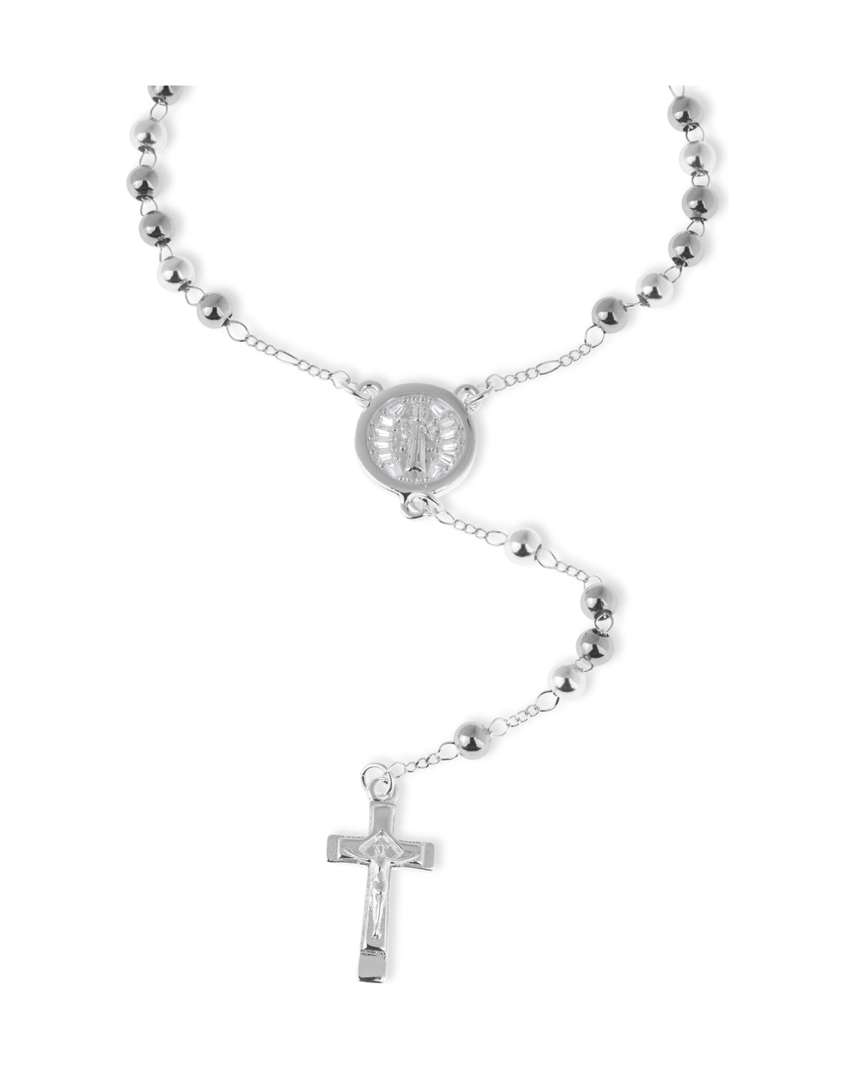 Rosario con circonia San Benito 4mm (foto) en plateado