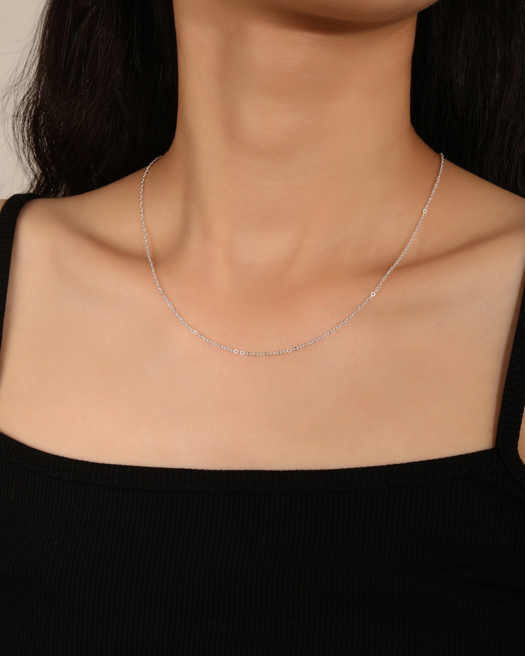Cadena de eslabon oval de 45+5cm en plateado