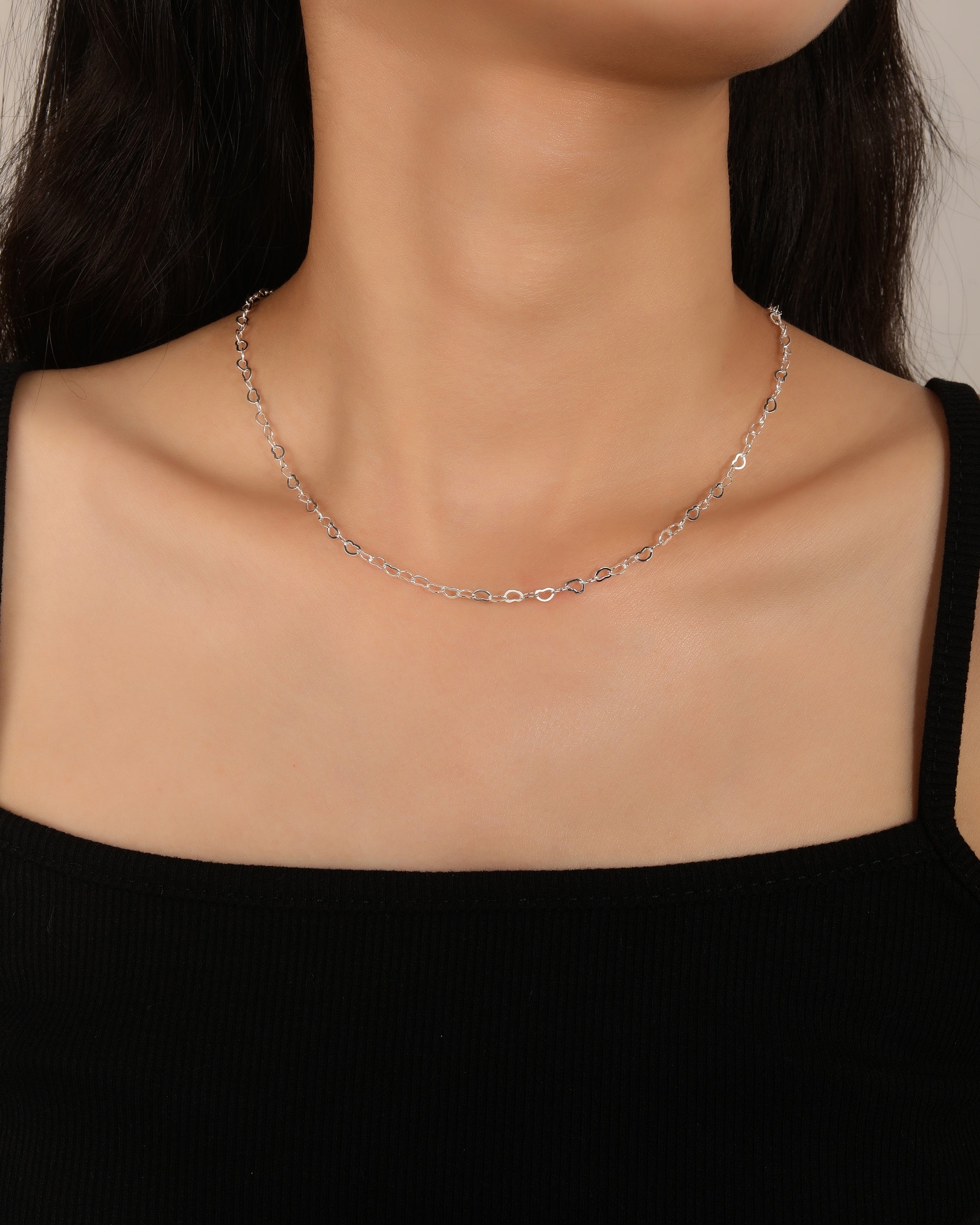 Cadena de corazones de 45+5cm en plateado