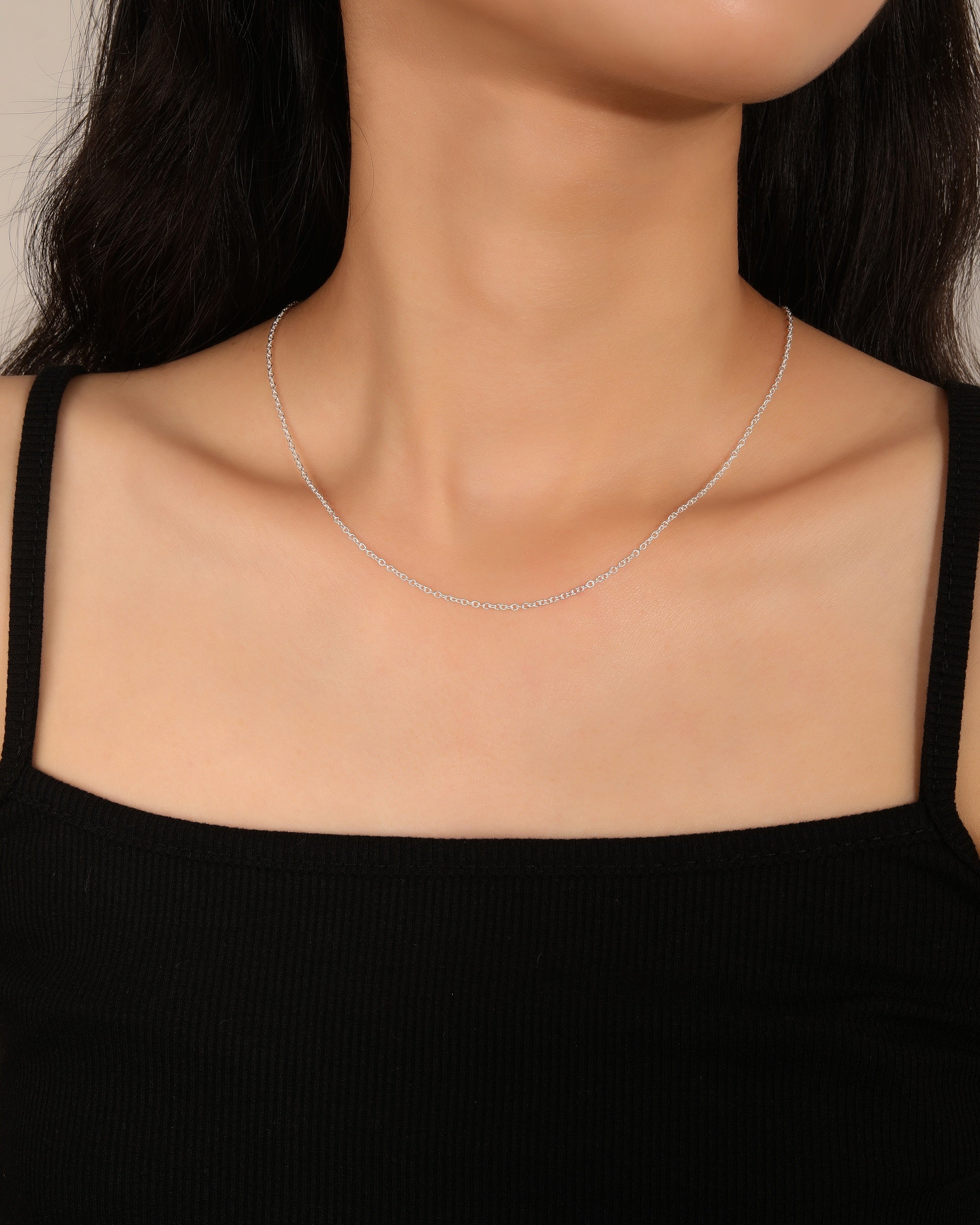 Cadena de eslabon oval de 45+5cm en plateado
