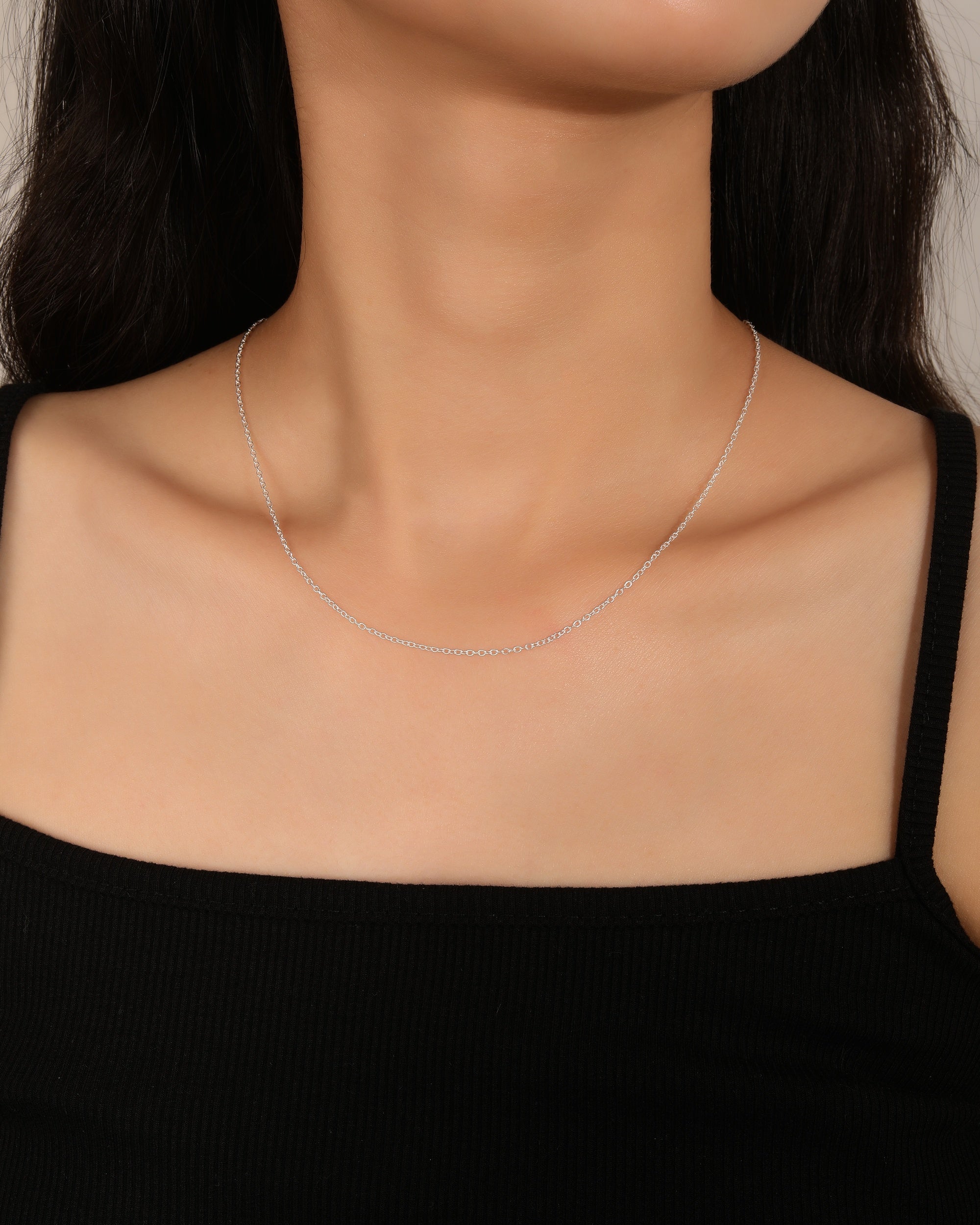 Cadena de eslabon oval de 45+5cm en plateado